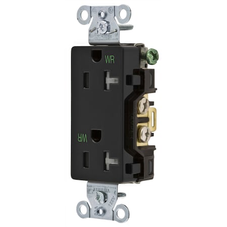 Hubbell Wiring Device-Kellems Straight Blade Receptacle, 5-20R, 20 A, 125V AC, 2 Pole, 3 Wire, Flush Mount, Grounded DR20BLKWRTR